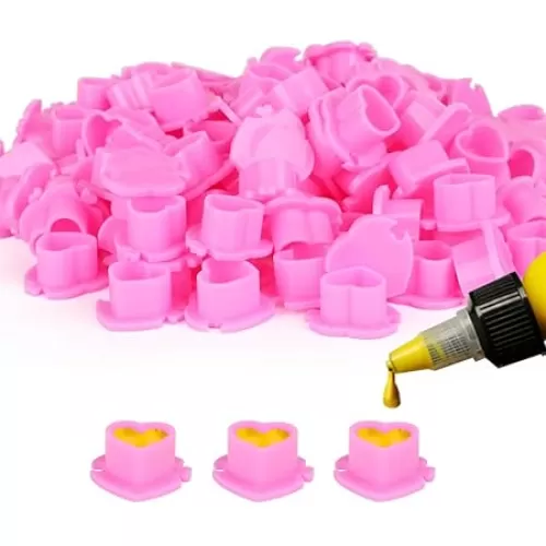 200PCS Heart Tattoo Ink Cups with Assemble Base Disposable Stable Plastic Pigment Caps 3 Colors Tattoo Ink Holder Cups for Permanent Makeup Supplies (Pink)