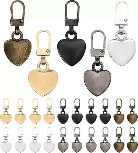 20pcs Multicolor Zipper Pull Replacement Heart Shaped Metal Tabs Upgraded Premium Decorative Cute for Suitcase, Purse Handles, Luggage, Backpacks, Coats, Jackets, Handbags, and Pants, Repair Fasteners