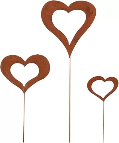 3 Pcs Rusty Heart Shaped Garden Stakes Rust Heart Garden Ornaments Flower Bed Metal Stake Decor Yard Art Stakes Simple Rusty Patio Decorations for Balcony Plant Pots