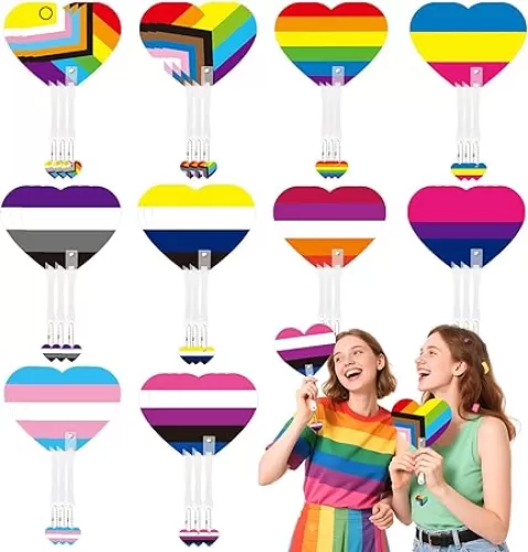 30 PCS Rainbow Hand Fans Pride Hand Held Fan Heart Shape Plastic Fans Gay Pride Stuff for LGBTQ Pride Month Love Wins Pride Accessories Ideal for Gay Pride Parades Party Decorations