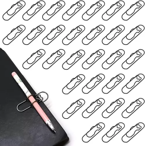 30 Pieces Metal Pen Holder for Notebook Set, Cute Heart Shape Paper Pen Clip, Portable Pencil Clips for Clipboard Travelers Notebook Accessories Desk Book Journal Office Supplies (Black)
