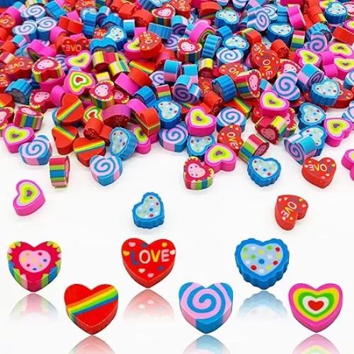 300 Pieces Mini Erasers Bulk Assorted Novelty Heart Pencil Erasers for Valentine's Day Party Home School Work Rewards Gift