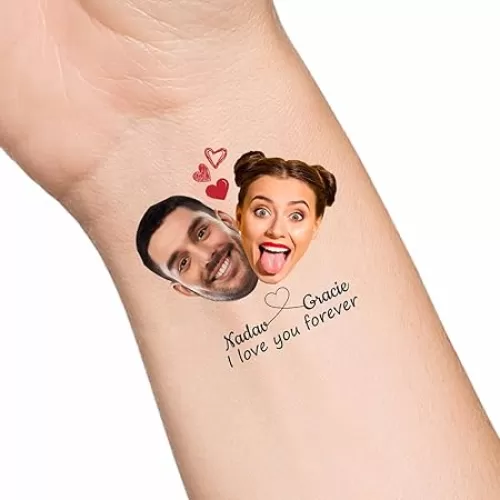 30pcs Custom Face Temporary Tattoos with Name Text, Personalized Temporary Tattoo with Heart for Adults Couple Women Men Custom Name Tattoos for Birthday Bachelorette Party