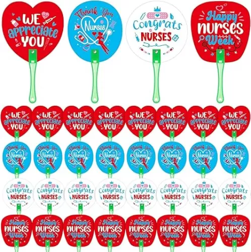 36 Pcs Nurse Appreciation Fans 10.5 Inch Nurse Appreciation Gifts Bulk Plastic Hand Fans Heart Shaped Fans with Plastic Handle for Rn Graduation Party Supplies Favors Nurses Week Decor