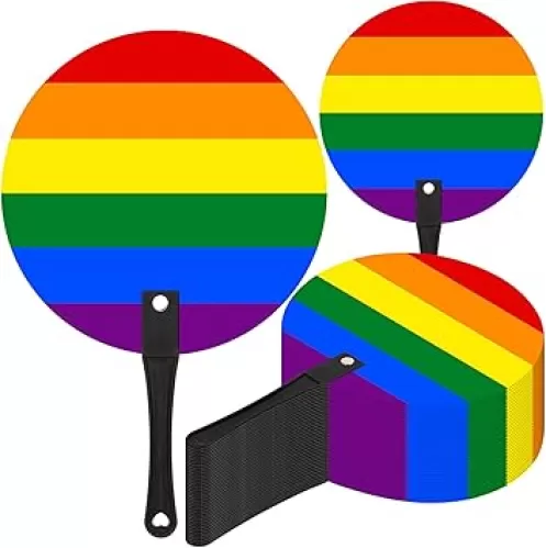 36 Pcs Rainbow Hand Fans Bulk Pride Day Gift Plastic Heart and Round Shape Handheld Fans Rainbow Party Favors for LGBT Colorful Decorative for Pride Month Gay Party Supplies