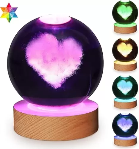3D Solar System Crystal Ball Galaxy Night Light, Space Decor, 7 Color Change, Bedroom Lamp, Christmas & Birthday Gift for Kids & Girls, Heart & Cloud