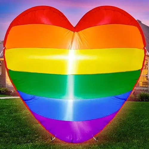 4 FT Pride Decorations, Classic Six Striped LGBT Inflatable, Pre-lit Blow Up Heart Shape Decor for Pride Month, LED Lighted Pride Love Rainbow Yard Decor for Lesbian Gay Community Party Lawn Decor