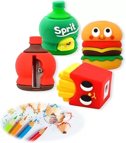 4 PCS Cute Cartoon Pencil Sharpeners, Kids Pencil Sharpener Manual, Handheld Pencil Sharpener, Funny Sharpener for Kids, Small Kawaii Stationary Lovely Gifts Novelty School Office Supplies