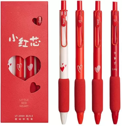 4 Pcs Gel Ink Pens Red Ink Retractable Pens Cute Love Heart Pen 0.5mm Writing Pen Office School Supplies for Girls Boys Women Men (4Pcs Red Ink)