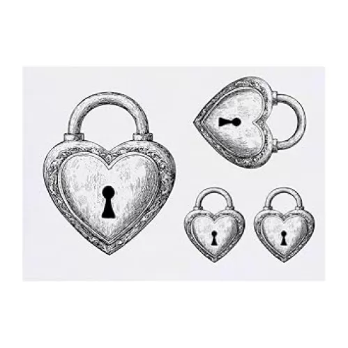 4 x 'Heart Shaped Lock' Temporary Tattoos - Water Resistant, Skin-Safe, Non-Toxic Transfers, Mixed Sizes (TO00082054)