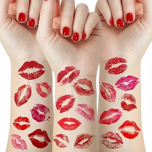 46 Pieces Valentines Lip Temporary Tattoos, Red Pink Lip Print Kiss Face Tattoo Stickers Body Decorations for Girls Kids