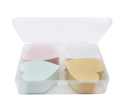 4PCS Heart-shaped Beauty Makeup Sponge Facial Foundation Liquid Powder Dry and Wet Use Blender Puff Cosmetics Blush Applicators With Storage Box for Women Girls Color Random