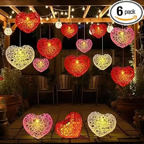 5 Pack Valentine Solar Lights Outdoor 8 Inch Waterproof Heart Light Heart Rattan Balls Valentine‘s Day Decorations for Outdoor Garden Yard Valentine‘s Day Interior Decoration (Multicolor)