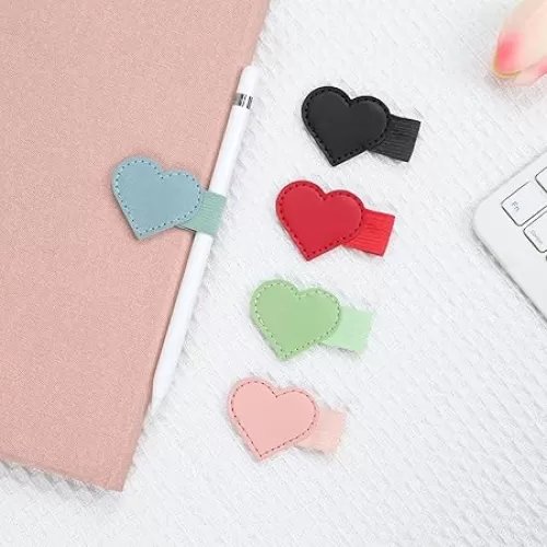 5 PCS Pen Loop Holder, Heart Self-Adhesive Pencil Holder PU Leather Pencil Elastic Loop Designed for Notebooks, Journals, Calendars, Teacher Supplies
