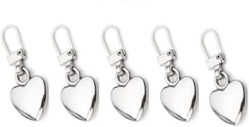 5 Pcs Silver Heart Shape Zipper Pull 5 Pieces Detachable Cute Creative Zippers Replacement Repair Kits for Coats Jackets Pants Luggage Zippers Fasteners Sewing Notions and Supplies
