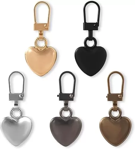 5 Pcs Zipper Pull Replacement, Detachable Zippers Replacement Repair Kits, Heart Shaped Zipper for Coats Jackets Pants Luggage Sewing Notions and Supplies, Sewing