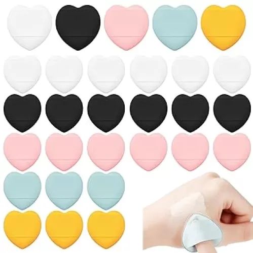 50 PACK Mini Heart Powder Puff Makeup Beauty Blender Sponges for Face Loose Setting Cosmetic Foundation Beauty Sponge Tool (Pink + Blue + Black + White + Yellow)