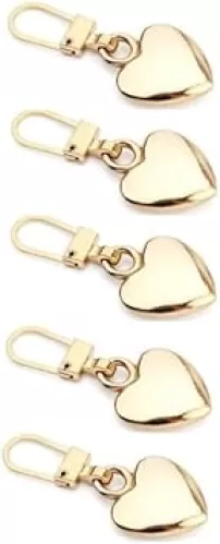 5Pcs Bright Gold Heart Shaped Zipper Pull Replacement Metal Zipper Backpack Zippers Mend Fixer Repair for Coats Jackets Pants Luggage Sewing Notions and Supplies, Fasteners