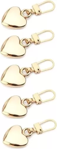 5Pcs Gold Heart Shaped Pull Replacement Metal Zipper Backpack Zippers Mend Fixer Repair for Coats Jackets Pants Luggage, Fasteners, Zipper Charms