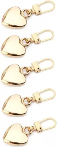 5Pcs Gold Heart Shaped Zipper Pull Replacement - Metal Backpack Zipper Mend Fixer Repair for Coats, Jackets, Pants, Luggage - Fasteners, Sewing Notions and Supplies Charms