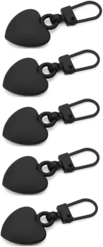 5Pcs Heart Shape Zipper Pull Pieces Detachable Cute Creative Zippers Replacement Repair Kits for Coats Jackets Pants Luggage Sewing Notions and Supplies Zipper Pull Charms (Black)