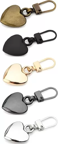 5Pcs Heart Shaped Zipper Pull Replacement, Multicolor Metal Zipper Fixer, Repair Kit for Backpack, Coats, Jackets, Pants, Luggage