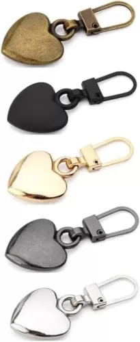 5Pcs Heart Zipper Pendant Head, Multicolor Journey Zipper Head Pull Replacement, Metal Cute Heart-Shaped Zipper Repair Piece for Coats Jackets Pants Luggage Sewing Supplies