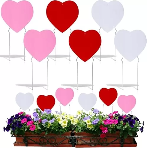 6 Pcs Valentine‘s Day Heart Decorative Planter Stakes Outdoor Decorative Flower Pots Signs with Happy Valentine‘s Day Yard Decorations Anniversary Wedding Supplies