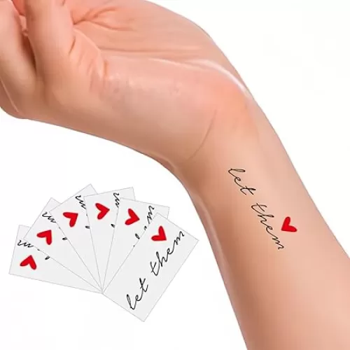 6 Sheets Let Them Heart Temporary Tattoos – Waterproof, Long-Lasting Fake Tattoos for Kids, Adults, Parties, Festivals, and Events – Fun, Cute, and Easy to Apply!