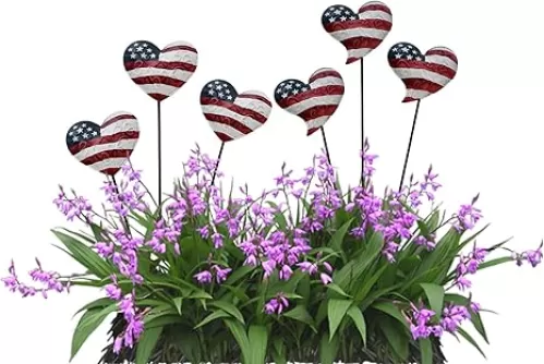 6set Metal US Flag Patriotic Garden Stake, 12.4" H Independence Day Heart-Shaped American Flags Decorative Yard Stake Sign for Planter Flower Pot Memorial Day 4th of July Labor Day Decor