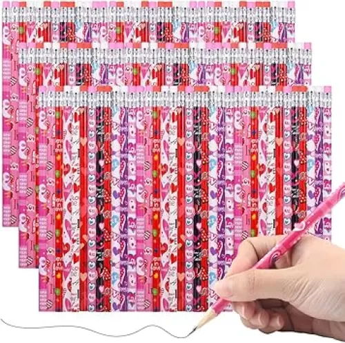 72 Pcs Valentine's Day Pencils Heart Shape Valentine's Day Pencils Bulk with Erasers for Kids Giving School Classroom Exchange Party Favor Supplies