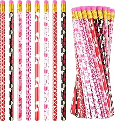 72Pcs Valentine's Day Pencils, Wood Pencils Bulk with Erasers, Red Heart Pencils for Valentine's Day Exchange Gifts, Kids Party Favors, Classroom Rewards