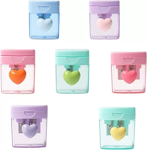 7PCS Heart Pencil Sharpeners, Multicolor, Plastic, Manual, Handheld Pencil Sharpener, Suitable for Graphite & Color Pencils
