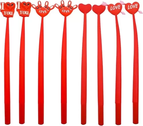 8 PCS Father's Day Heart Shaped Pen, Red Heart Ballpoint Pens for Valentines Party Favor Women Lovers Wedding Bridal Gifts, Novelty Pens, Cute Black Gel Ink Pen, Decorative Office School Supplies