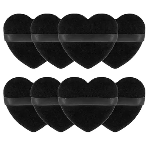8 Pieces Heart Shape Powder Puffs Face Cosmetic Powder Puff Washable Reusable Soft Plush Powder Sponge Makeup Foundation Sponge for Face Body Loose Powder Wet Dry Makeup Tool, Black