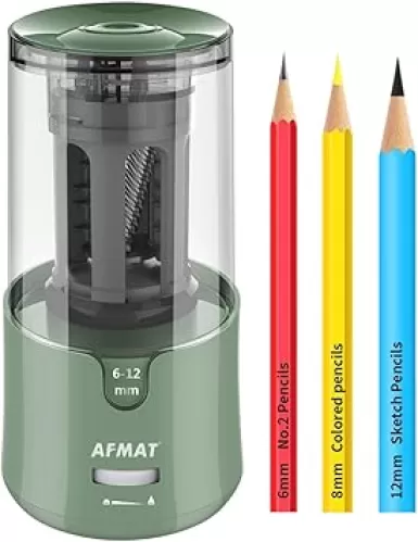 AFMAT Electric Pencil Sharpener, Auto Stop, Super Sharp & Fast, Electric Pencil Sharpener Plug in for 6-12mm No.2/Colored Pencils/Office/Home-Green