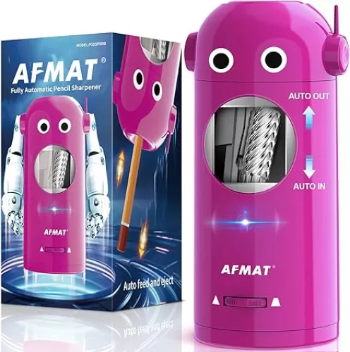 AFMAT Electric Pencil Sharpener, Robot Pencil Sharpener for Colored Pencils 7-11.5mm, Auto in & Out, Fully Automatic Rechargeable Hands-Free for Home, Classroom, Battery Powered