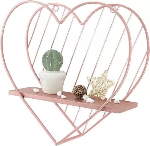Afuly Floating Shelves for Wall, Cute Heart Wall Shelf Pink Funky Organizer Small Hanging Trinket Storage Aesthetic Room Decor for Bedroom Bathroom Hallway Entryway Vanity, Rose Gold