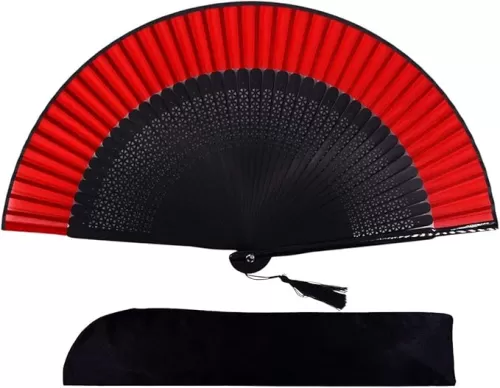Amajiji 8.27"(21cm) Hand Held Bamboo Silk Folding Fan Hand Fan, Chinese/Japanese Charming Elegant Vintage Retro Style, Women Ladys Girls Best Gifts (Red)