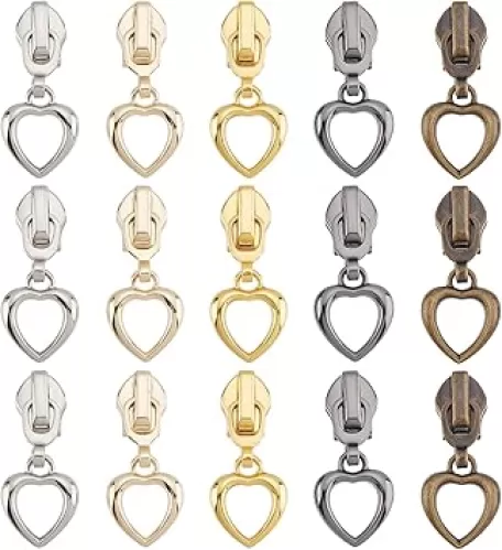 arricraft 20 Pcs Alloy Mixed Color Heart Shape Zipper Slider for Repair Clothing Bags DIY Tailors Sewing Accessories