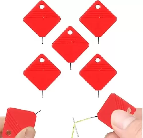 Automatic Needle Threader, 2024 New Sewing Machine Needle Threader, Plastic Needle Threaders, Square Shape Easy Needle Threaders Tool (Red-5 PCS)