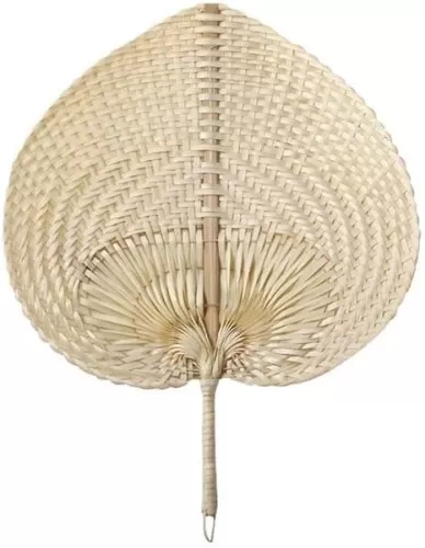 Bamboo Raffia Hand Fan, Natural Rattan Fans Portable Summer Fan Hand Made Fan, Heart-Shaped Braided Hand Fan, Raffia Hand Fan, Chinese Style Fan for Wedding Party Home Decor(no Color)