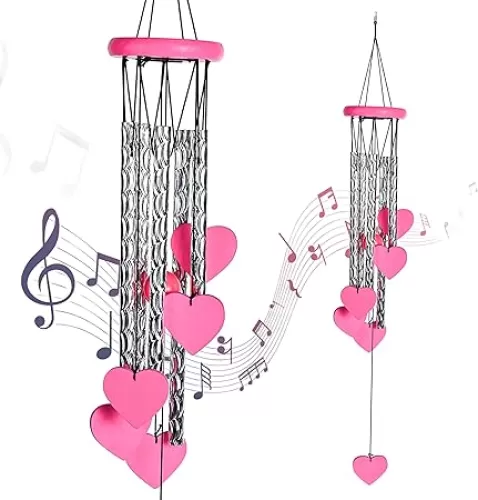 BEZAVO Wind Chimes Outdoor, Heart Shape Wind Chime, Memorial Deep Tone Wind Chimes, Sympathy for Outside, Gifts for Mother Mom Women, Garden Home Yard Hanging Decor (26" Pink)