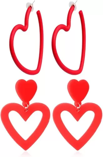 Big Acrylic Love Heart Shape Drop Dangle Earrings Set Multicolor Geometric Neon Hoop for Women Lover Party Jewelry