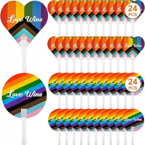 Blowata 48 PCS Rainbow LGBTQ Hand Fans, Love Wins Handheld Fan, LGBT Plastic Heart Shape and RoundHand Fan, Rainbow Pride Parade Accessories, Pride Rainbow Stuffs for Gay Lesbian