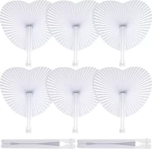 Blulu 60 Pack Folding Hand Fans Heart Wedding Handheld Foldable Paper Fans with Plastic Handle for Guests Dancing Wedding Birthday Bridal Shower Decorative Celebration Party Supplies