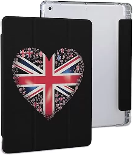 British Flag in Heart Shape Tablet Case Slim Stand Protective Cover with Pencil Holder Compatible with IPAD/IPAD Pro/IPAD Air1/2/3