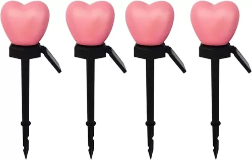 Charming Pink Heart Solar Garden Lights - 4-Pack LED Lawn Stakes, Perfect Outdoor Decorations for Valentine