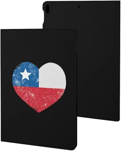 Chile Retro Heart Shaped Flag Protective Case Compatible with iPad 9th / 8th / 7th Generation (2021/2020/2019) 10.2 Inch Without Pencil Holder ipad Pro/ipad Air3(10.5in)