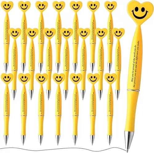 Cholemy 50 Pcs Heart Pens Bulk Student Gifts from Teachers Employee Appreciation Gift Smile Face Ballpoint Pen for Graduation End of Years Birthday Party School Team Coworker Office Home(4 Colors)